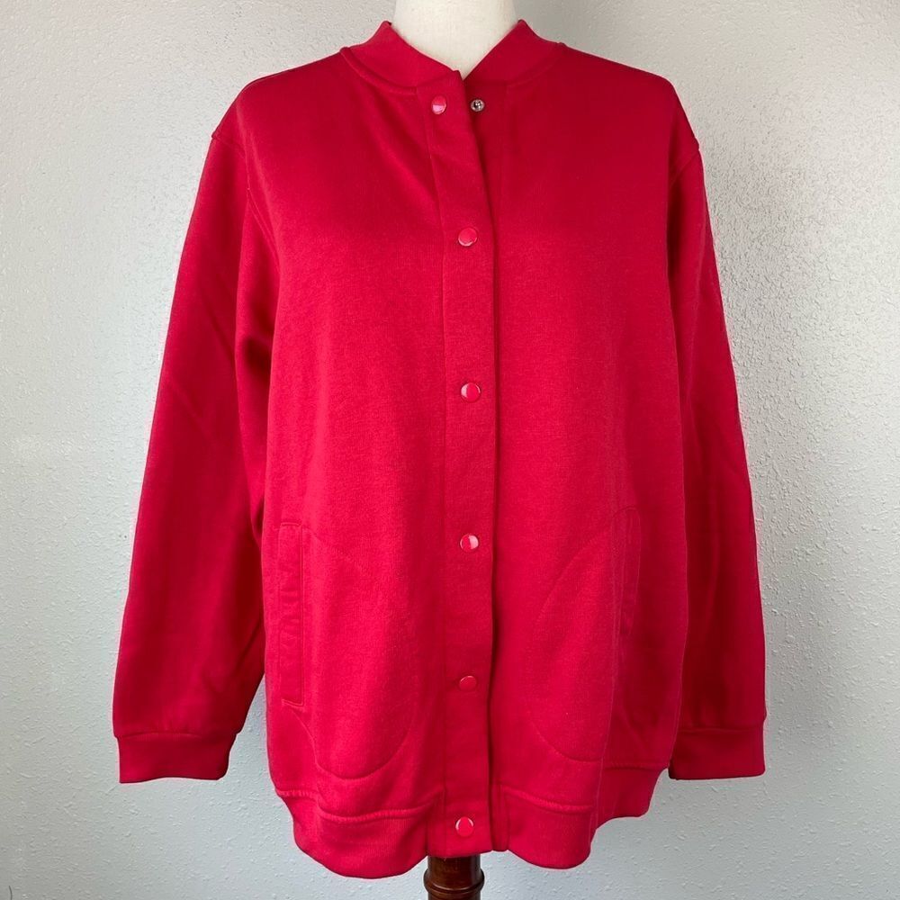 Tudor Court Oversized Red Button Down Sweatshirt Size L EUC